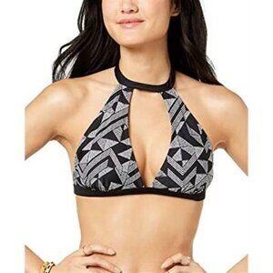 NWT Hula Honey M Maze Muse Choker Cropped Bikini Top Black White #87927